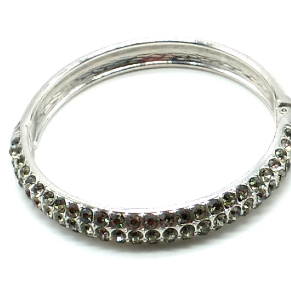 Crystal Studded Hinged Clamper Bangle Bracelet Silver-tone